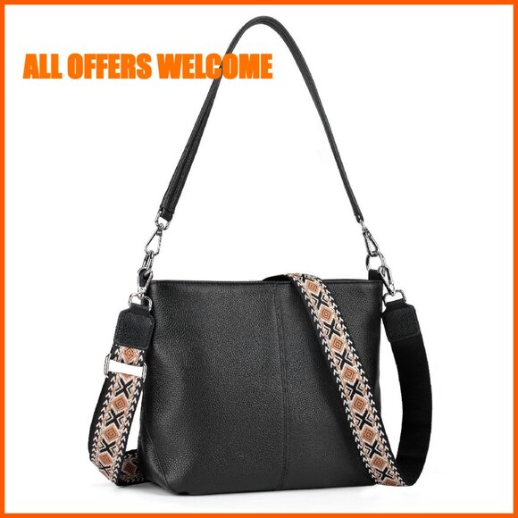 Genuine Leather Crossbody Hobo Bag with 2 Removable Straps